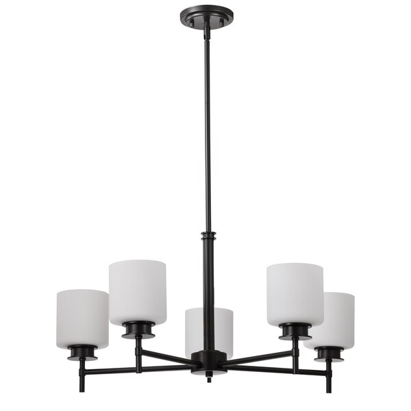 Nuvo Warren - 28 Inch 5 Light Chandelier - Gun Metal with Satin White Glass 60/8038 - main